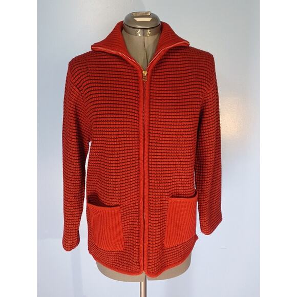 Cally Go Red Orange Black Zip Up Knitted Cardigan Sweater Pockets Size Small - Picture 1 of 7